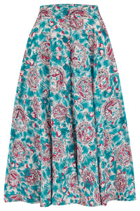 The "Beverly" Button Front Full Circle Skirt with Pockets in Summer Breeze, True 1950s Vintage Style