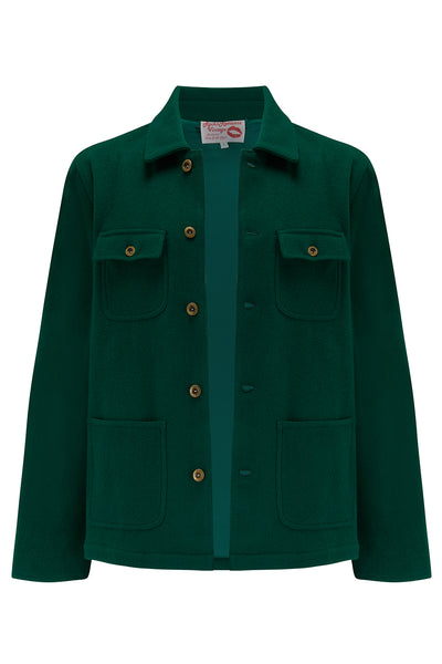 The "Bronson" Mens Chore Jacket In Green, 100% Wool Outer .. 1950s Rockabilly Vintage Style