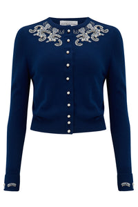 The Beaded Cardigan in Navy Blue, Stunning 1940s Vintage Style - True and authentic vintage style clothing, inspired by the Classic styles of CC41 , WW2 and the fun 1950s RocknRoll era, for everyday wear plus events like Goodwood Revival, Twinwood Festival and Viva Las Vegas Rockabilly Weekend Rock n Romance The Seamstress Of Bloomsbury