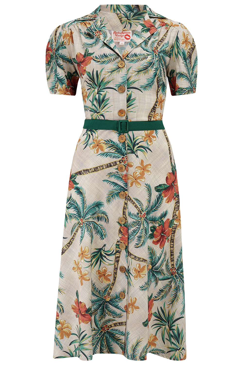 Charlene Shirtwaister Dress in Teal Honolulu Print, True 1950s Vintage Style main image 0