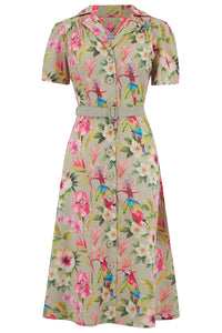 **Sample Sale** The "Charlene" Shirtwaister Dress in Paradise Print, True & Authentic 1950s Vintage Style - True and authentic vintage style clothing, inspired by the Classic styles of CC41 , WW2 and the fun 1950s RocknRoll era, for everyday wear plus events like Goodwood Revival, Twinwood Festival and Viva Las Vegas Rockabilly Weekend Rock n Romance Rock n Romance