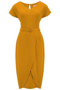 The “Dita" V Neck Sheath Dress in Mustard, True19 50s Vintage Style