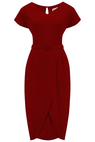 The “Dita" V Neck Sheath Dress in Wine, True19 50s Vintage Style