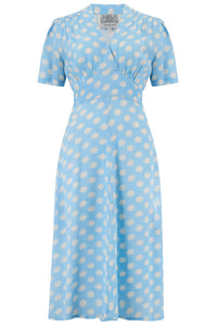 "Dolores" Swing Dress in Sky Blue Moonshine Spot, Classic 1940s Inspired Vintage Style - True vintage clothing outfit styles for Goodwood Revival and Viva Las Vegas Rockabilly Weekend Rock n Romance The Seamstress Of Bloomsbury