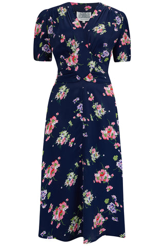 Ruby dress in Navy Mayflower Print Classic & Authentic 1940s Vintage Inspired Style By The Seamstress Of Bloomsbury - CC41, Goodwood Revival, Twinwood Festival, Viva Las Vegas Rockabilly Weekend Rock n Romance The Seamstress Of Bloomsbury