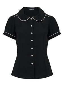 Rock n Romance **Sample Sale** "Pippa Blouse" in Black by Rock n Romance, Classic 1950s Vintage Inspired Style - RocknRomance Clothing