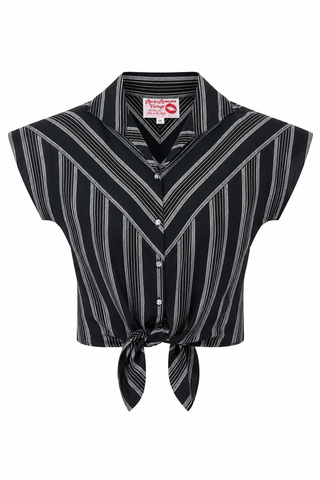 **Limited Edition** The "Maisy" Tuck in or Tie Up Blouse in Black Stripe, 100% Cotton