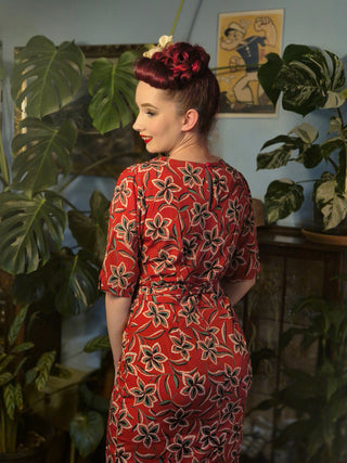 The “Evelyn" Wiggle Dress in Carnival Print, True Late 1940s Early 50s Vintage Style