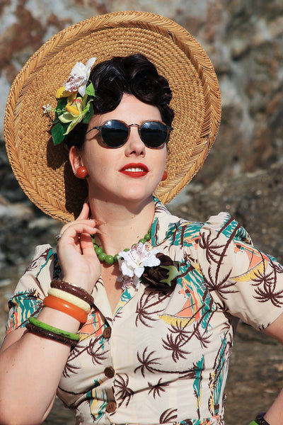 The "Charlene" Shirtwaister Dress in Tahiti Print, True 1940s-50s Vintage Style