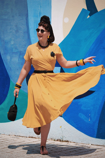 The "Beverly" Button Front Full Circle Skirt with Pockets in Solid Mustard, True 1950s Vintage Style - CC41, Goodwood Revival, Twinwood Festival, Viva Las Vegas Rockabilly Weekend Rock n Romance Rock n Romance