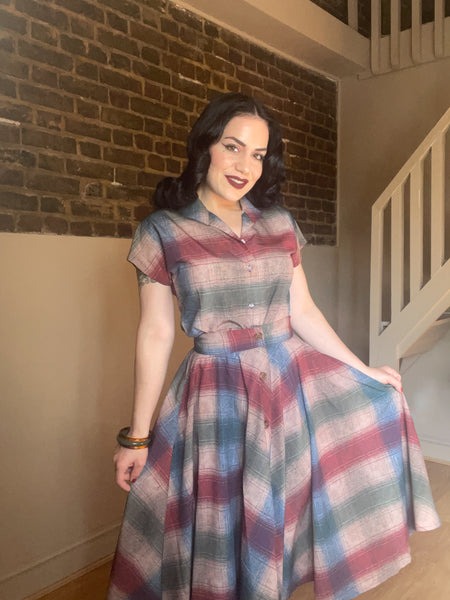 The "Beverly" Button Front Full Circle Skirt with Pockets in Cotswold Check Print, True 1950s Vintage Style - CC41, Goodwood Revival, Twinwood Festival, Viva Las Vegas Rockabilly Weekend Rock n Romance Rock n Romance