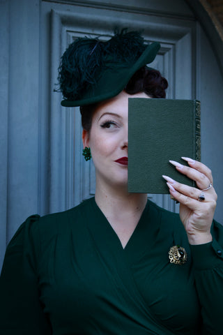 The "Darla" Long Sleeve Wrap Blouse in Green, True Vintage Style