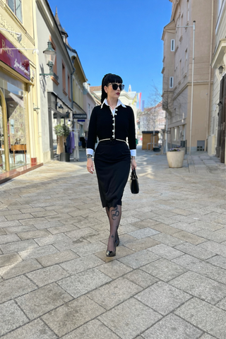 The "Betty" Collared Cardigan in Black, Fun Mid 1950s Vintage Style