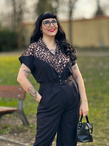 The "Maisy" Tuck in or Tie Up Blouse in Black & Leopard, Classic Vintage Western Style
