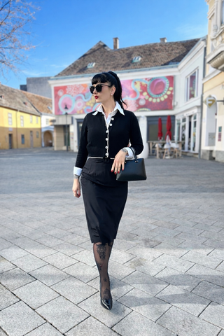 The "Betty" Collared Cardigan in Black, Fun Mid 1950s Vintage Style