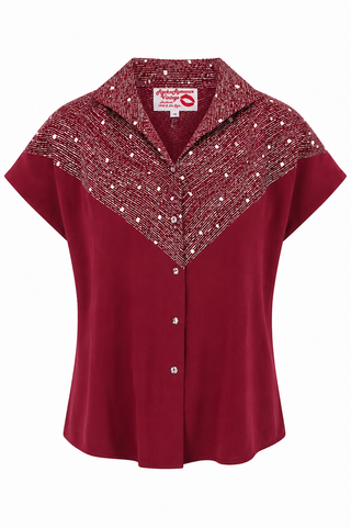 The "Maisy" Tuck in or Tie Up Blouse in Wine Ditzy, Classic 1950s Western Style