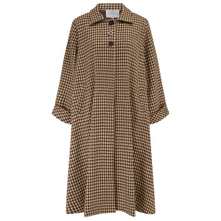 Swing Coat in Brown Hounds tooth check, Vintage 1940s Cape Style Inspired Over Coat