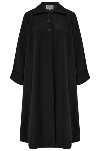 Swing Coat in Black, Vintage 1940s Style Inspired Coat