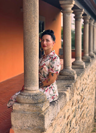 Charlene Shirtwaister Dress in Hibiscus Print, Classic Late 1940s Early 50s Vintage Style