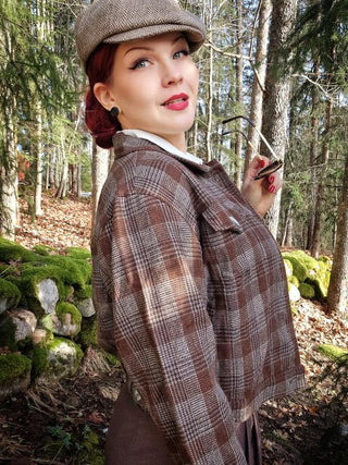 The "Girl Next Door" Ladies Ricky Jacket in Brown Plaid Check, 100% Wool .. Rockin 1950s Style