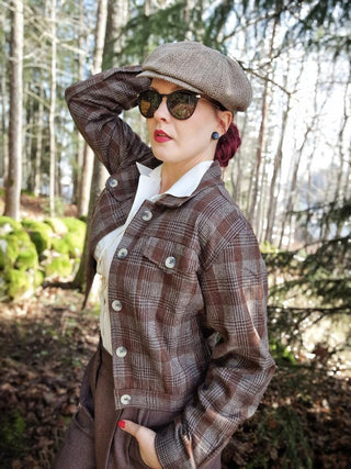 The "Girl Next Door" Ladies Ricky Jacket in Brown Plaid Check, 100% Wool .. Rockin 1950s Style