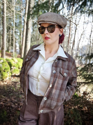 The "Girl Next Door" Ladies Ricky Jacket in Brown Plaid Check, 100% Wool .. Rockin 1950s Style