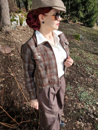 The "Girl Next Door" Ladies Ricky Jacket in Brown Plaid Check, 100% Wool .. Rockin 1950s Style