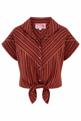 **Limited Edition** The "Maisy" Tuck in or Tie Up Blouse in Orange Stripe, 100% Cotton