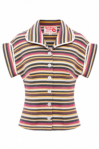 **Limited Edition** "Lucy" 2pc Set (Blouse & Skirt) In Multi Stripe, 100%Cotton, True 1950s Vintage Style