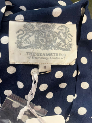 *Make Do & Mend* Sample Sale "Mabel" 3/4 Sleeve Dress in Navy Polka Size 8 .. PLEASE READ FULL DESCRIPTION ..