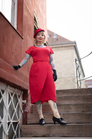 1950s red dress The “Dita V Neck Sheath Dress in Red, True 1950s Vintage Style 12