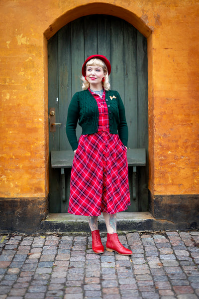 "Lisa" Shirt Dress in Red Check Tartan, Authentic 1940s Vintage Style at its Best