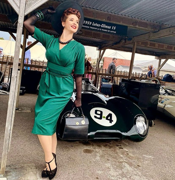 The “Evelyn" Wiggle Dress in Green, True Late 40s Early 50s Vintage Style