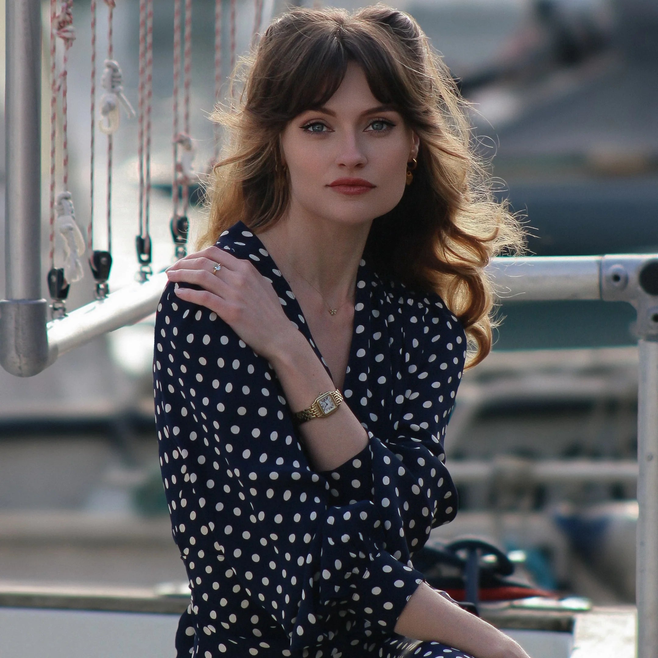 long sleeve navy polka dot dress Rebecca Taylor Hazy Dot Dress