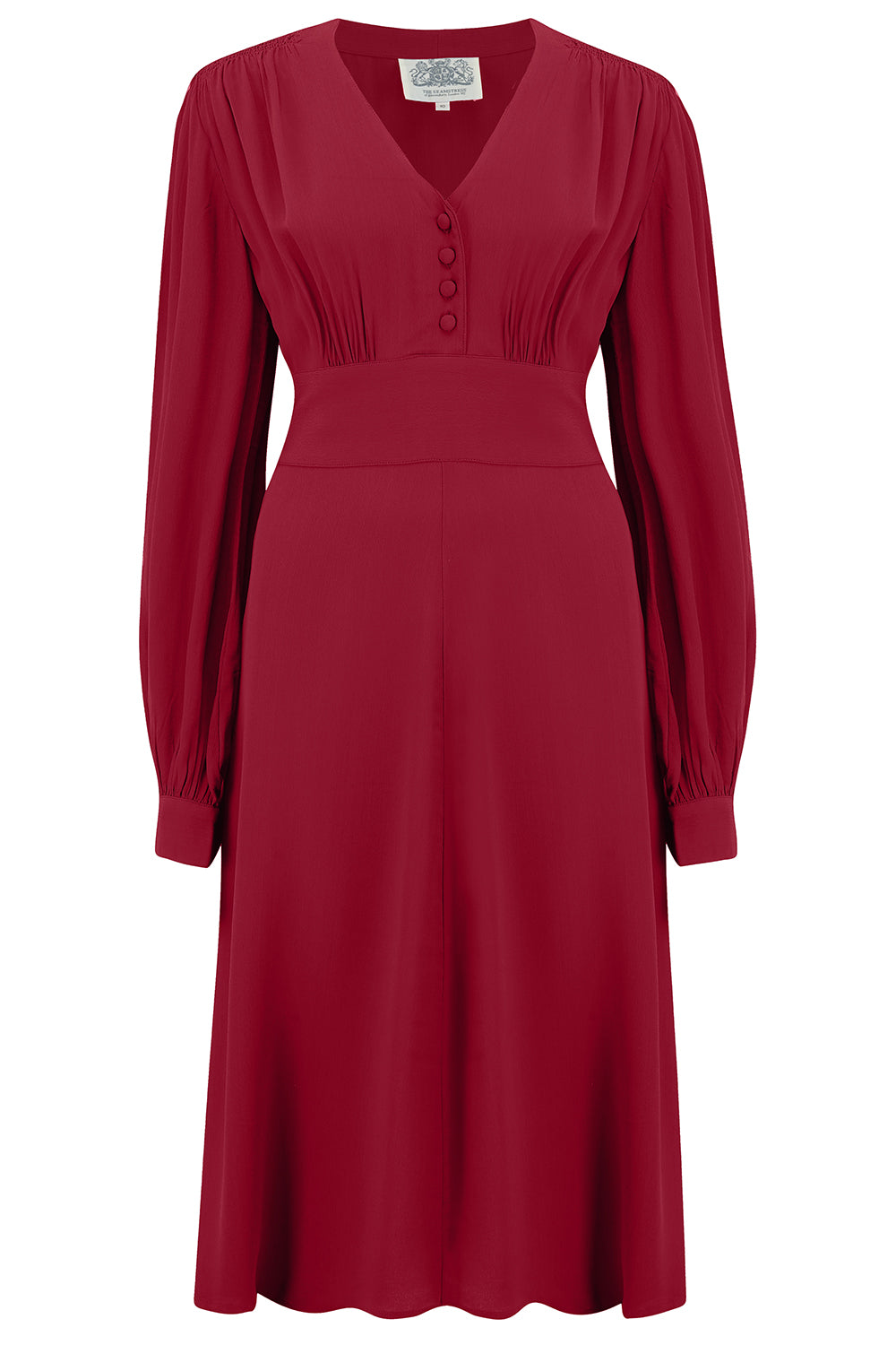 "Ava" Dress in Wine Vintage, Classic 1940's Style Long Sleeve Dress