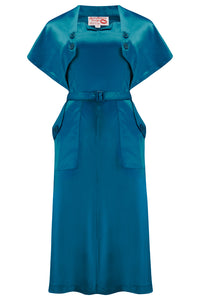 Nouvelle gamme RnR « Luxe ».. La robe « Ayda » 2pc et le boléro haussement d’épaules détachable en SATIN bleu paon super luxueux