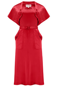 RnR "Luxe" Range.. The "Ayda" 2pc Dress & Detachable Shrug Bolero Set In Super Luxurious Scarlet Red SATIN