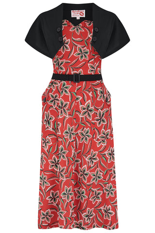 The "Ayda" 2pc Dress & Contrast Detachable Shrug Bolero Set In Carnival Print, True 40s Vintage Style
