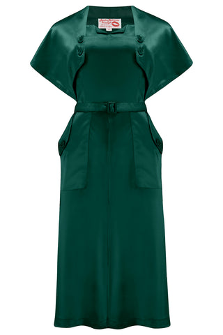 RnR "Luxe" Range.. The "Ayda" 2pc Dress & Detachable Shrug Bolero Set In Super Luxurious Azure Green SATIN