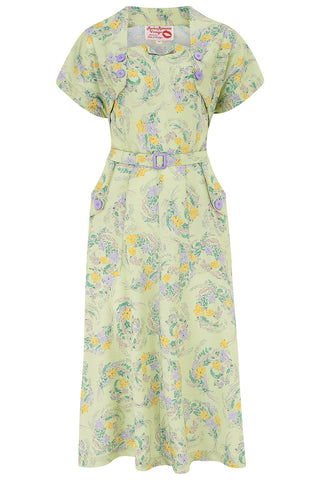 The "Ayda" 2pc Dress & Detachable Shrug Bolero Set In Meadow Lane, True 40s Vintage Style