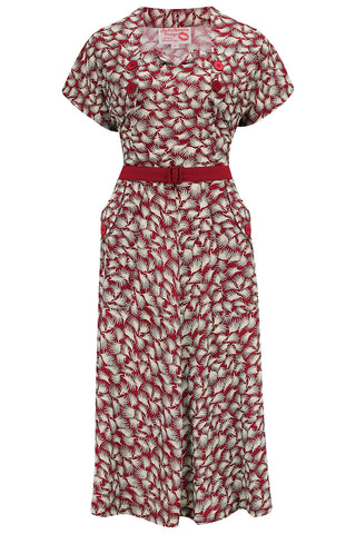 Das 2-teilige Set „Ayda“ aus Kleid und abnehmbarem Achselzucken-Bolero in Weinrot, echter Vintage-Stil