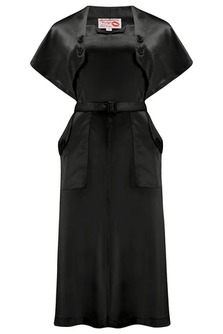 RnR "Luxe" Range.. The "Ayda" 2pc Dress & Detachable Shrug Bolero Set In Super Luxurious Onyx Black SATIN