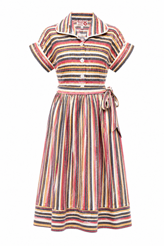 **Limited Edition** "Lucy" 2pc Set (Blouse & Skirt) In Multi Stripe, 100%Cotton, True 1950s Vintage Style
