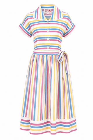 **Limited Edition** "Lucy" 2pc Set (Blouse & Skirt) In Candy Stripe, 100%Cotton, True 1950s Vintage Style