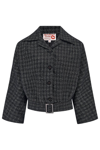 The "Be-Bop" Semi-Cropped, 3/4 Sleeve Jacket in Black Atomic Fleck, 100% Wool .. Classic Early 50s Style