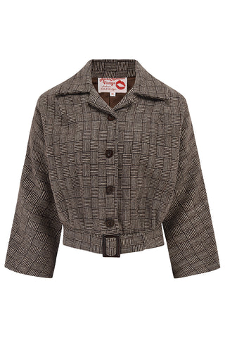 The "Be-Bop" Semi-Cropped, 3/4 Sleeve Jacket in Weave Check, 100% Wool .. Classic Early 50s Style