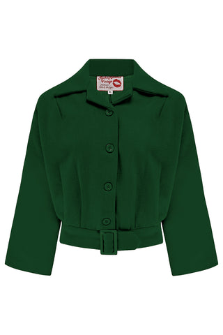 The "Be-Bop" Semi-Cropped, 3/4 Sleeve Jacket in Solid Green, 100% Wool .. Classic Early 50s Style