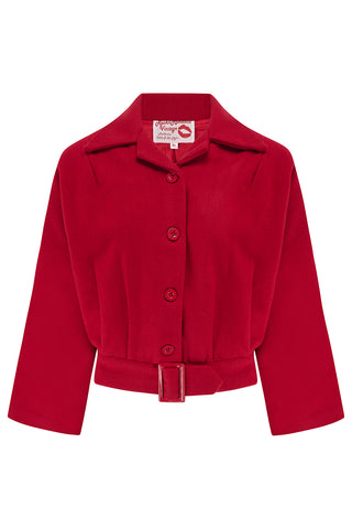 The "Be-Bop" Semi-Cropped, 3/4 Sleeve Jacket in Solid Red, 100% Wool .. Classic Early 50s Style