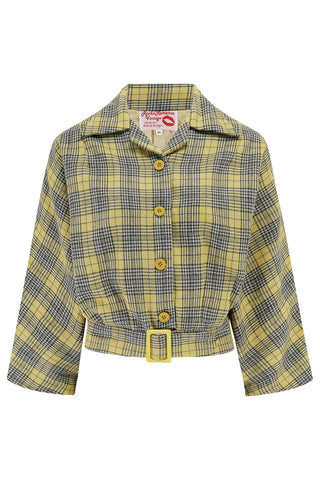 The "Be-Bop" Semi-Cropped, 3/4 Sleeve Jacket in Soft Yellow Tartan, 100% Wool .. Classic Early 50s Style (Wool No.4)
