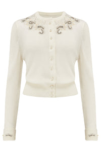 The Beaded Cardigan in Cream, Stunning 1940s Vintage Style - True and authentic vintage style clothing, inspired by the Classic styles of CC41 , WW2 and the fun 1950s RocknRoll era, for everyday wear plus events like Goodwood Revival, Twinwood Festival and Viva Las Vegas Rockabilly Weekend Rock n Romance The Seamstress Of Bloomsbury